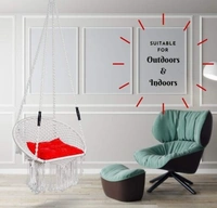 Curio Centre Make in India Round Premium Swing with Polyester Ropes & Mild Steel Frame for Adults & Kids/Indoor Outdoor Hanging Swing Chair with Cushion & Accessories (73 x 81 x 149 cm, White) - White, , Pack of1